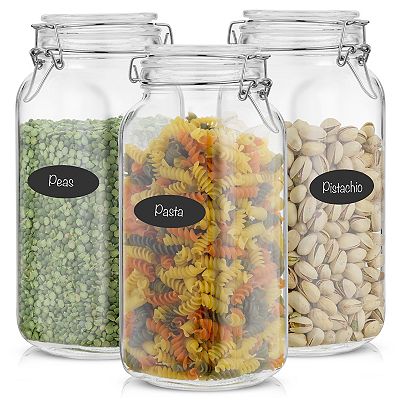 JoyJolt 78-oz. Airtight Glass Jars Storage Cannister with Silicone Seal Lids 3-piece Set
