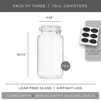 JoyJolt 78-oz. Airtight Glass Jars Storage Cannister with Silicone Seal Lids 3-piece Set