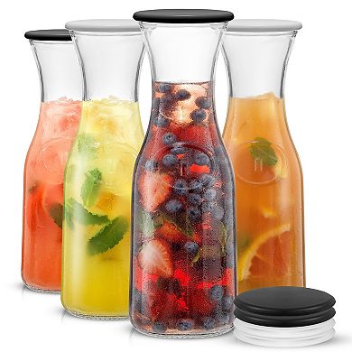 JoyJolt 35-oz. Hali Glass Carafe Bottles 4 Pack Set