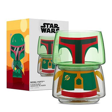 JoyJolt Star Wars Boba Fett Stackable Glasses 2-piece Set