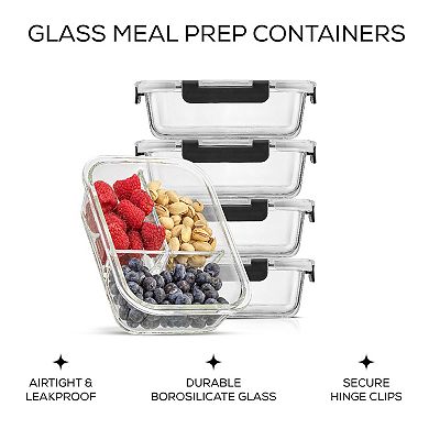 JoyJolt 3-Sectional Food Prep Storage Containers, Set of 5