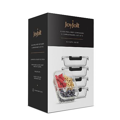 JoyJolt 3-Sectional Food Prep Storage Containers, Set of 5