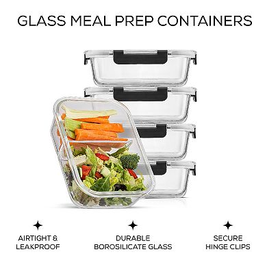 JoyJolt 2-Sectional Food Prep Storage Containers, Set of 5