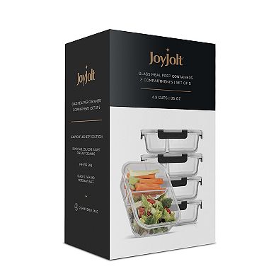 JoyJolt 2-Sectional Food Prep Storage Containers, Set of 5