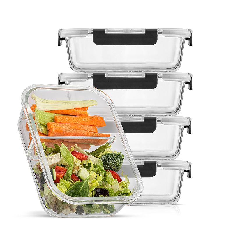 JoyJolt 2-Sectional Food Prep Storage Containers, Set of 5, Black