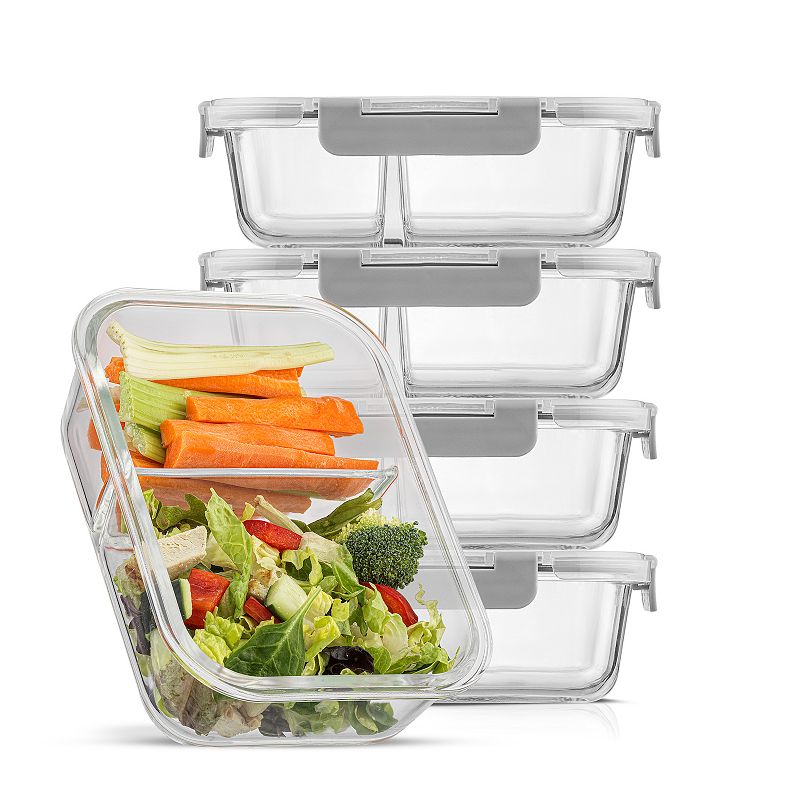 JoyJolt 2-Sectional Food Prep Storage Containers, Set of 5, Gray