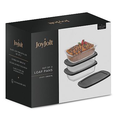 JoyJolt Glass Loaf Pans with Lids, Set of 3