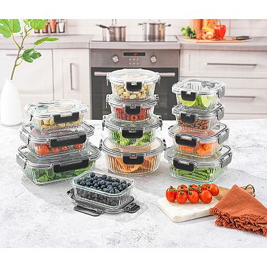 JoyJolt 24-Piece Fluted Food Storage Container Set with Lids