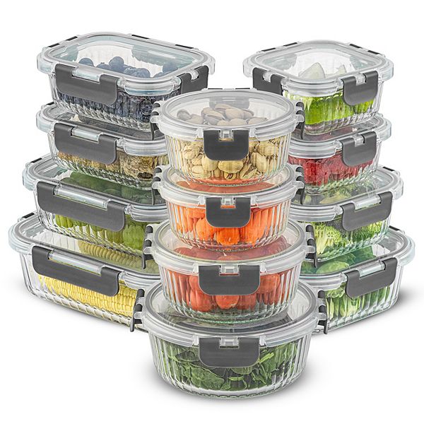 JoyJolt 24-Piece Fluted Food Storage Container Set with Lids