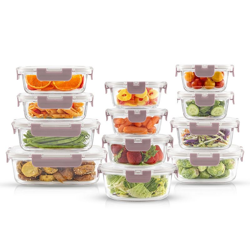 JoyJolt 24-Piece Glass Storage Containers with Leakproof Lids Set, Blush