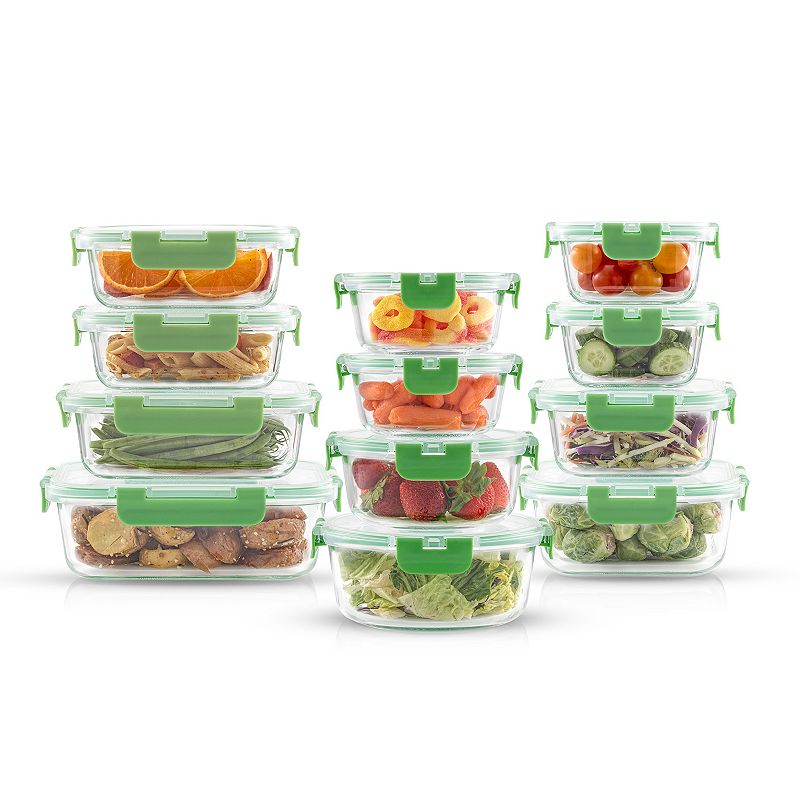 JoyJolt 24-Piece Glass Storage Containers with Leakproof Lids Set, Green