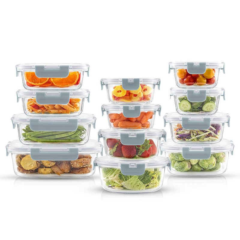 JoyJolt 24-Piece Glass Storage Containers with Leakproof Lids Set, Powder Blue