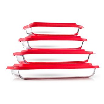 JoyJolt 4 Glass Bakeware Containers with Lids Set