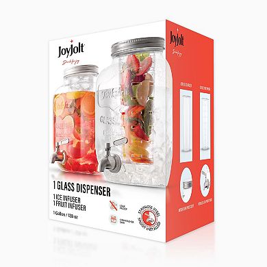 JoyJolt 1-Gallon Glass Drink Dispenser with Spigot, Ice Infuser, & Fruit Infuser