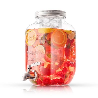 JoyJolt 1-Gallon Glass Drink Dispenser with Spigot, Ice Infuser, & Fruit Infuser