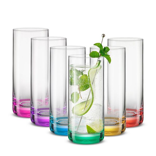 JoyJolt Hue Colored 13oz. Highball Drinking Glasses 6pc. Set
