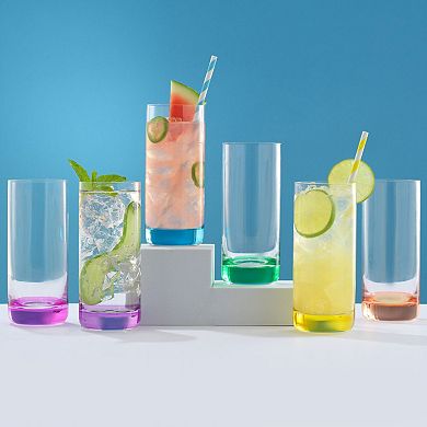 JoyJolt Hue Colored 13-oz. Highball Drinking Glasses 6-pc. Set