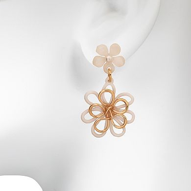 LC Lauren Conrad Gold Tone Wire Layered Flower Drop Earrings