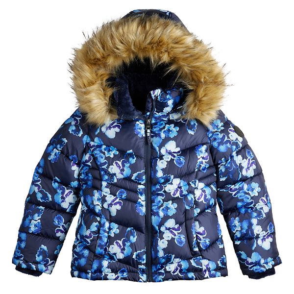 Juniors madden girl Faux Fur Hood Puffer Jacket Fusion Floral 6 6X BrickSeek