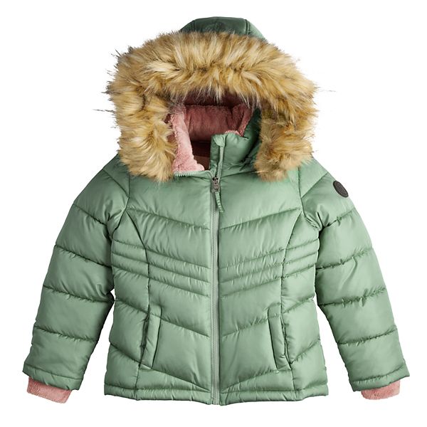 Juniors madden girl Faux Fur Hood Puffer Jacket Sage 10 12 BrickSeek