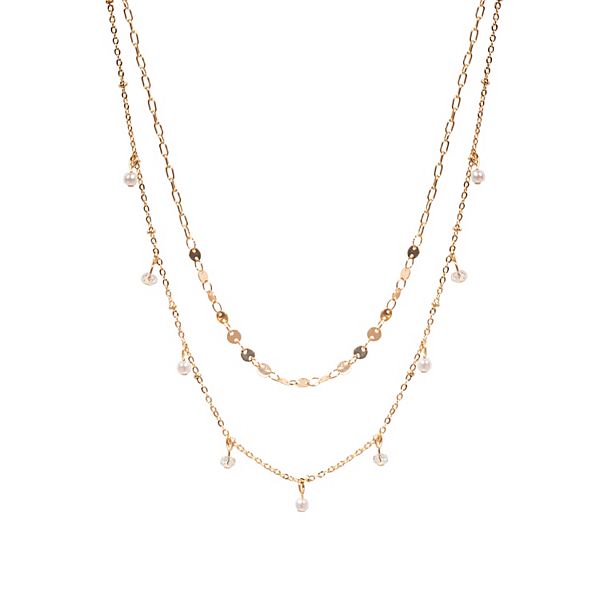 LC Lauren Conrad Gold Tone Delicate Shaky Simulated Pearl 2 Row Necklace