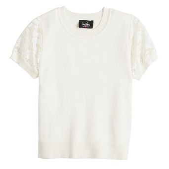 Girls 7-16 IZ Byer Lace Short Sleeve Pullover Sweater