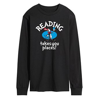 Men's Dr. Seuss The Cat in the Hat Reading Takes You Places Long Sleeve Graphic Tee