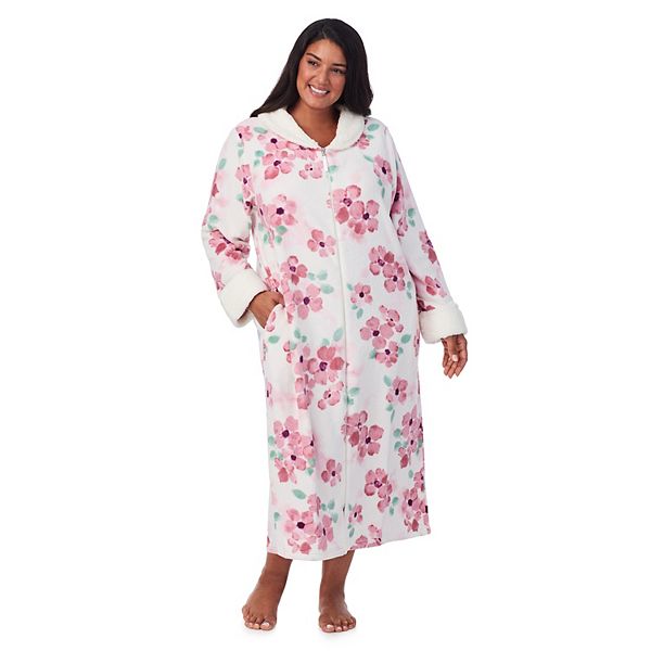 Plus Size Stan Herman Printed Plush Collar Zip Robe