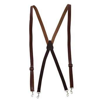 Men's Smooth Coated Leather Slim Width Suspenders With Metal Swivel Hook Ends