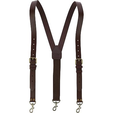 Men's Coated Leather Buckle Strap Suspenders With Metal Swivel Hook Ends