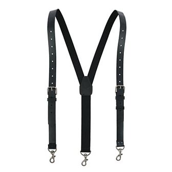 Men's Coated Leather Buckle Strap Suspenders With Metal Swivel Hook Ends