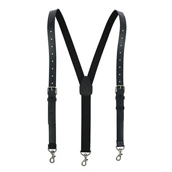 Men's Coated Leather Buckle Strap Suspenders With Metal Swivel Hook Ends