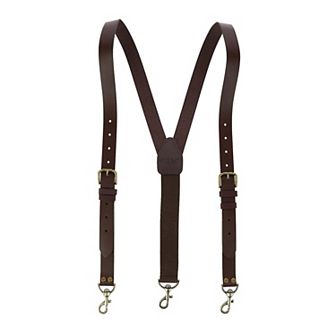 Men's Coated Leather Buckle Strap Suspenders With Metal Swivel Hook Ends