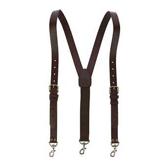 Men's Coated Leather Buckle Strap Suspenders With Metal Swivel Hook Ends