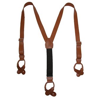 Men's Coated Leather Button-end Y-back Suspender With Bachelor Buttons