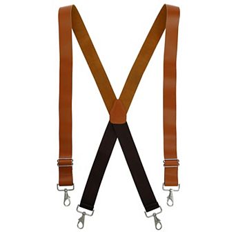 Men's Smooth Coated Leather Wide Width Suspenders With Metal Swivel Hook Ends