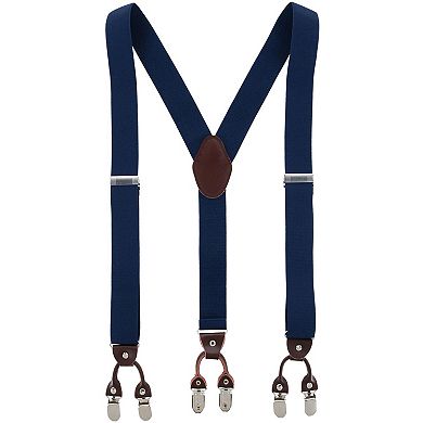 CTM Men's 1.375 Inch Wide Solid Color Y-Back Double Clip-End Suspenders