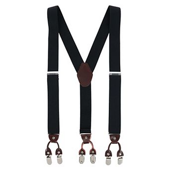 Men's 1.375 Inch Wide Solid Color Y-back Double Clip-end Suspenders