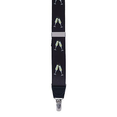 Champagne Bottle Print Clip End Suspenders