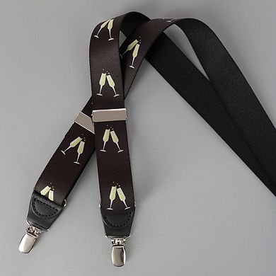 Champagne Bottle Print Clip End Suspenders