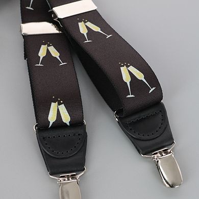 Champagne Bottle Print Clip End Suspenders