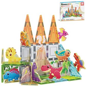 PicassoTiles 38 pc Dino Park, STEM Toy Magnetic Tile, Building Block for Kid Age 3 & Up, PTQ13