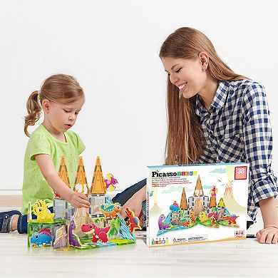 PicassoTiles 38 Piece Dino Park, STEM Toy Magnetic Tile, Building Block for Kid Age 3 & Up, PTQ13