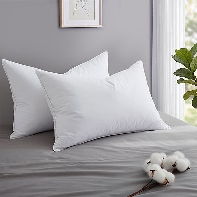Unikome Goose Feather Pillow 100% Cotton Shell, Premium Goose Feather Fill, 2 Pack