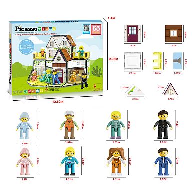 PicassoTiles 65 Piece Family House, STEM Toy Magnetic Tile, Building Block for Kid Age 3 & Up, PTQ06