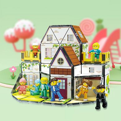Family Homestead Doll House Double Sided Magnet Tiles Playset With 8 Character Action Figures PTQ06