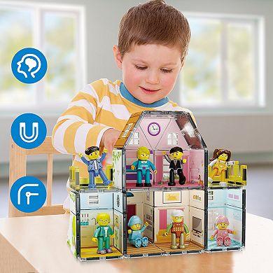 Family Homestead Doll House Double Sided Magnet Tiles Playset With 8 Character Action Figures PTQ06