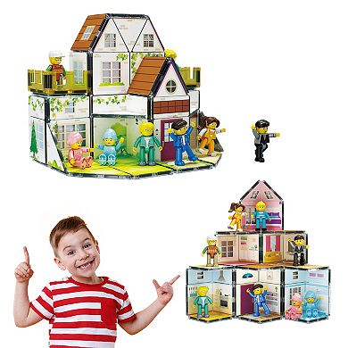 Family Homestead Doll House Double Sided Magnet Tiles Playset With 8 Character Action Figures PTQ06