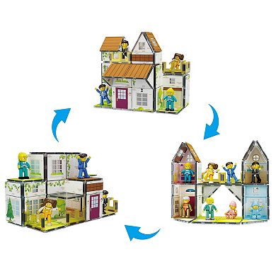 Family Homestead Doll House Double Sided Magnet Tiles Playset With 8 Character Action Figures PTQ06