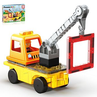 PicassoTiles 15 pc Construction STEM Toy Magnet Tile, Building Blocks for Kids Age 3 & Up, PTU03